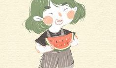 吃瓜少女怎么画,轻松绘制可爱形象